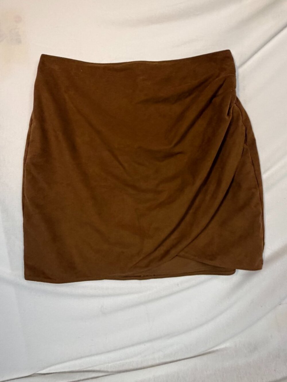 Abercrombie Fitch Skirt M Brown Vegan Suede Ruched Wrap Mini Zip Lined Fall Boho